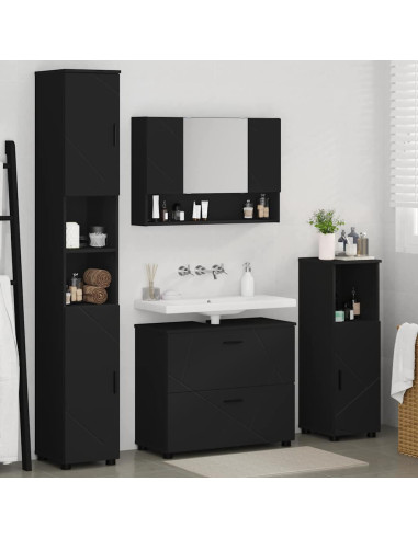 Set di mobili per il bagno con cassetto con porta 4 pcs Nero
