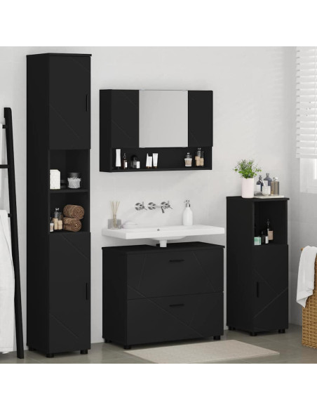 Set di mobili per il bagno con cassetto con porta 4 pcs Nero