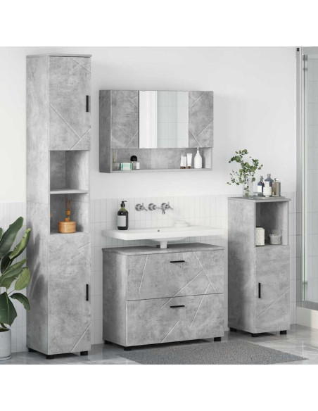 Set di mobili per il bagno con cassetto 4 pcs Grigio cemento