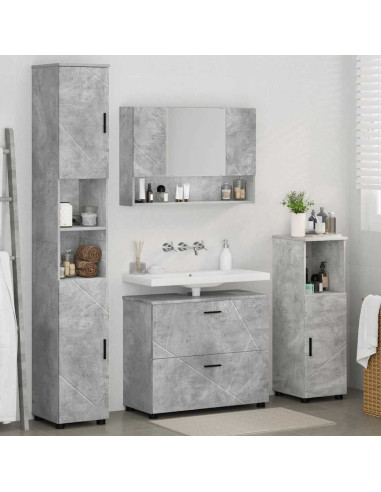 Set di mobili per il bagno con cassetto 4 pcs Grigio cemento