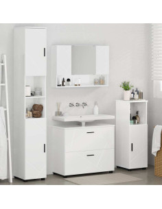 Set di mobili per il bagno con cassetto 4 pcs Bianco Lucido 2