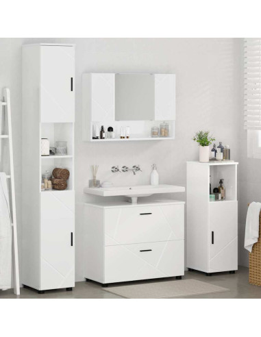 Set di mobili per il bagno con cassetto 4 pcs Bianco Lucido