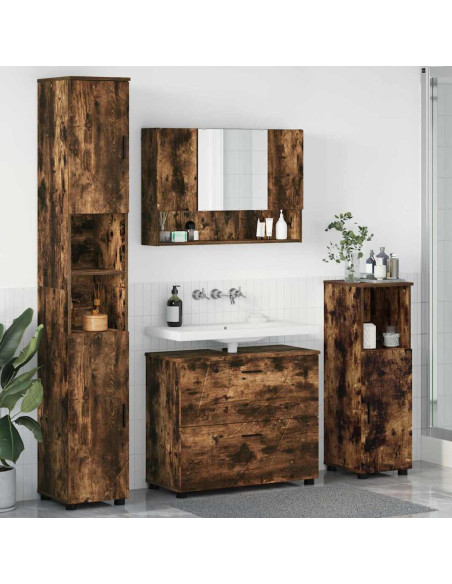 Set di mobili per il bagno 4 pcs Rovere fumo 30 x 35 x 192 cm