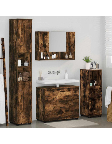 Set di mobili per il bagno 4 pcs Rovere fumo 30 x 35 x 192 cm