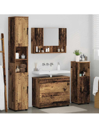Set di mobili per il bagno con cassetto 4 pcs Legno vecchio