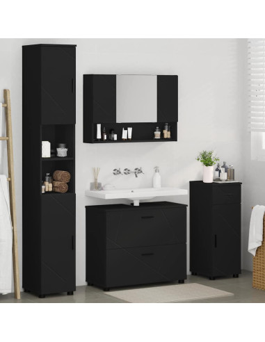 Set di mobili per il bagno con cassetto con porta 4 pcs Nero