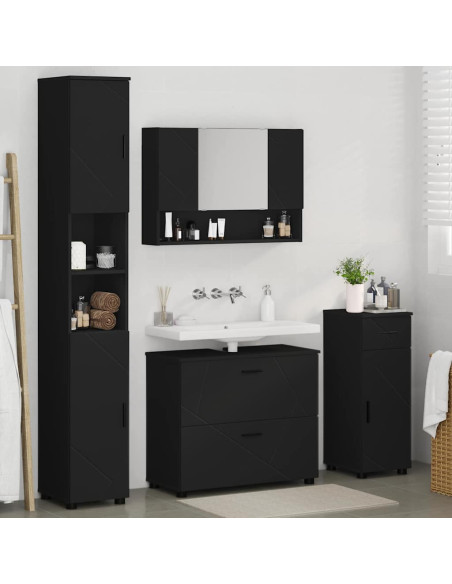 Set di mobili per il bagno con cassetto con porta 4 pcs Nero