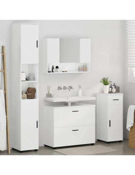 Set di mobili per il bagno con cassetto 4 pcs Bianco Lucido