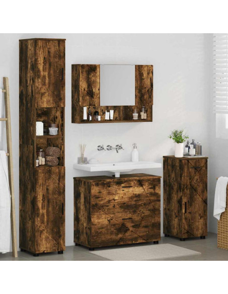 Set di mobili per il bagno 4 pcs Rovere fumo 30 x 35 x 192 cm