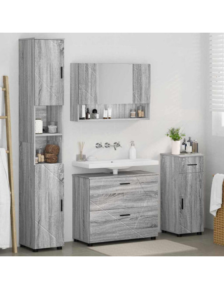 Set di mobili per il bagno con cassetto 4 pcs Grigio Sonoma