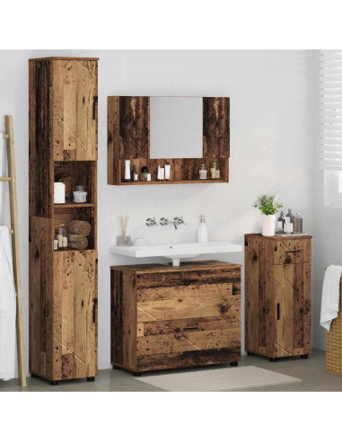 Set di mobili per il bagno con cassetto 4 pcs Legno vecchio