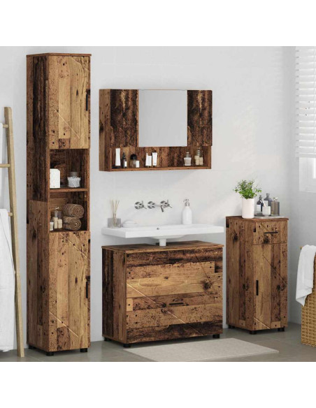 Set di mobili per il bagno con cassetto 4 pcs Legno vecchio