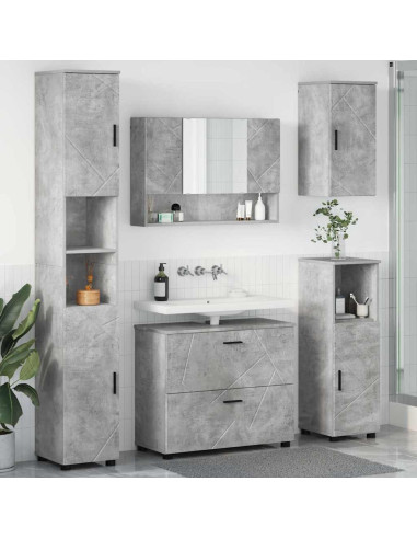 Set di mobili per il bagno con cassetto 5 pcs Grigio cemento