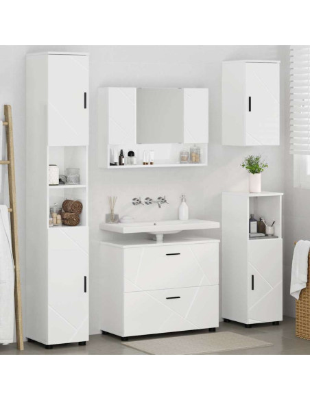 Set di mobili per il bagno con cassetto 5 pcs Bianco Lucido