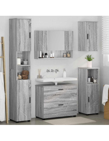 Set di mobili per il bagno con cassetto 5 pcs Grigio Sonoma