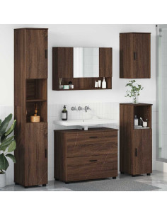 Set di mobili per il bagno con cassetto 5 pcs Rovere marrone 2