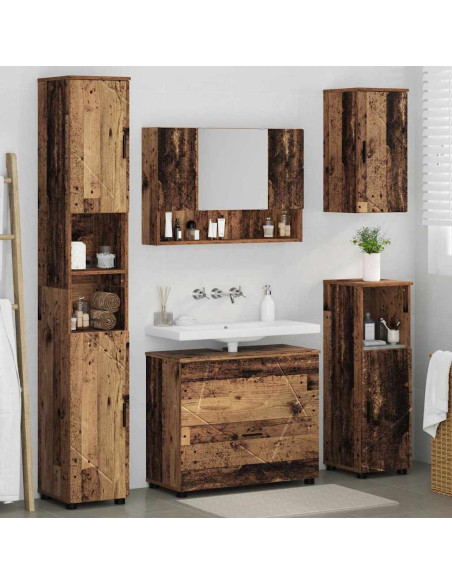 Set di mobili per il bagno con cassetto 5 pcs Legno vecchio