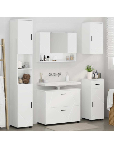 Set di mobili per il bagno con cassetto 5 pcs Bianco Lucido