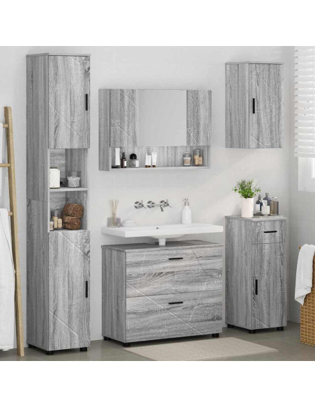 Set di mobili per il bagno con cassetto 5 pcs Grigio Sonoma