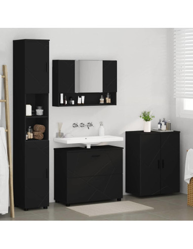 Set di mobili per il bagno con cassetto con porta 4 pcs Nero