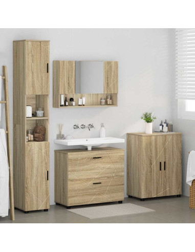 Set di mobili per il bagno con cassetto 4 pcs Rovere Sonoma