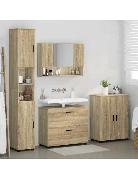 Set di mobili per il bagno con cassetto 4 pcs Rovere Sonoma