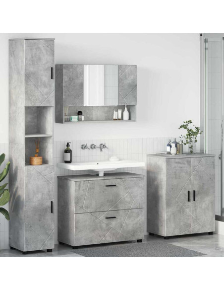 Set di mobili per il bagno con cassetto 4 pcs Grigio cemento