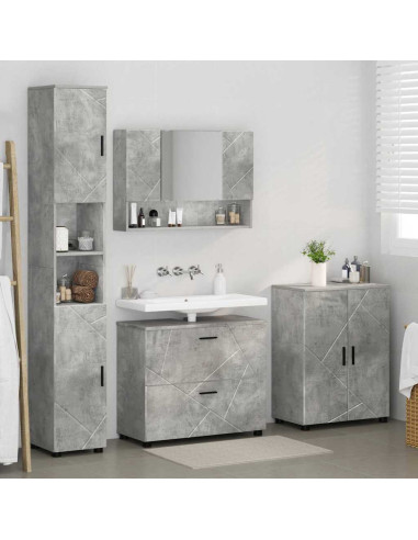 Set di mobili per il bagno con cassetto 4 pcs Grigio cemento
