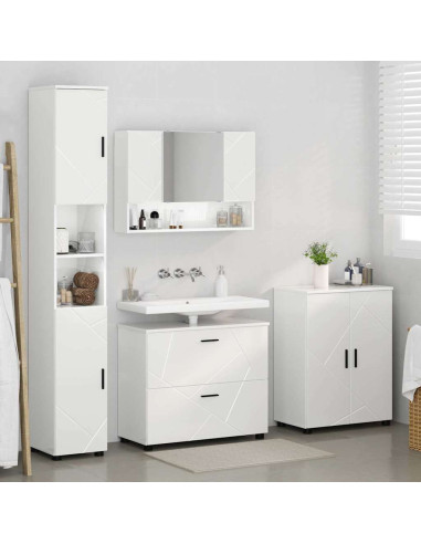 Set di mobili per il bagno con cassetto 4 pcs Bianco Lucido