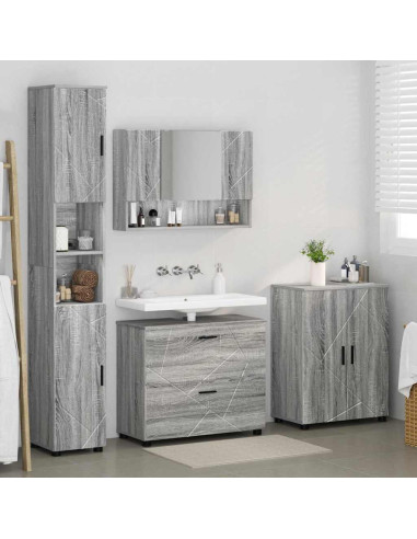 Set di mobili per il bagno con cassetto 4 pcs Grigio Sonoma