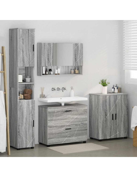 Set di mobili per il bagno con cassetto 4 pcs Grigio Sonoma