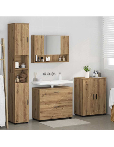 Set di mobili per il bagno con porta 4 pcs rovere artigianale