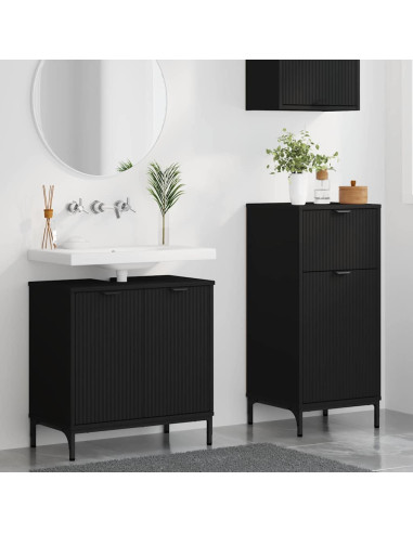 Set di mobili per il bagno con cassetto con porta 2 pcs Nero