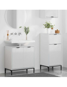 Set di mobili per il bagno con cassetto 2 pcs Bianco Lucido 2