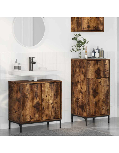 Set di mobili per il bagno 2 pcs Rovere fumo 39.5 x 36 x 88 cm