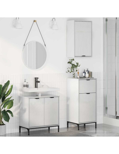 Set di mobili per il bagno con cassetto 3 pcs Bianco lucido