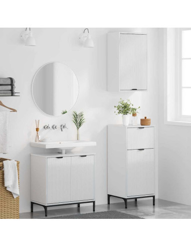 Set di mobili per il bagno con cassetto 3 pcs Bianco lucido