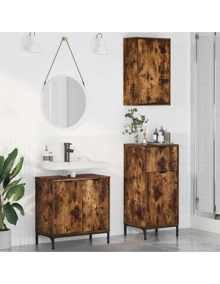 Set di mobili per il bagno 3 pcs Rovere fumo 39.5 x 36 x 88 cm