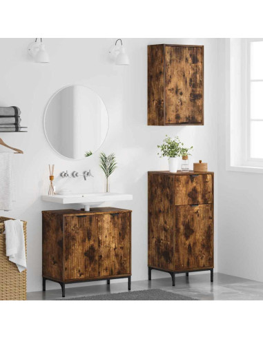 Set di mobili per il bagno 3 pcs Rovere fumo 39.5 x 36 x 88 cm