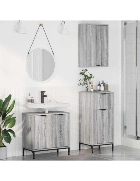 Set di mobili per il bagno con cassetto 3 pcs Grigio sonoma