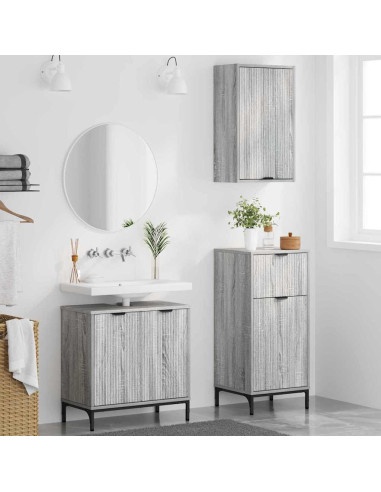 Set di mobili per il bagno con cassetto 3 pcs Grigio sonoma