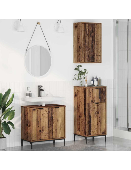 Set di mobili per il bagno con cassetto 3 pcs Legno vecchio