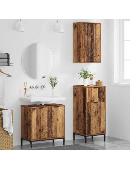 Set di mobili per il bagno con cassetto 3 pcs Legno vecchio