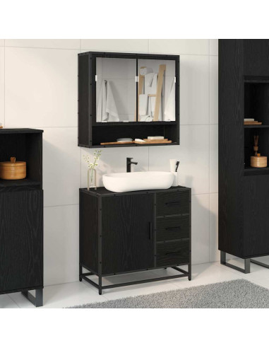 Set di mobili per il bagno 2 pcs Rovere nero 65 x 33 x 60 cm