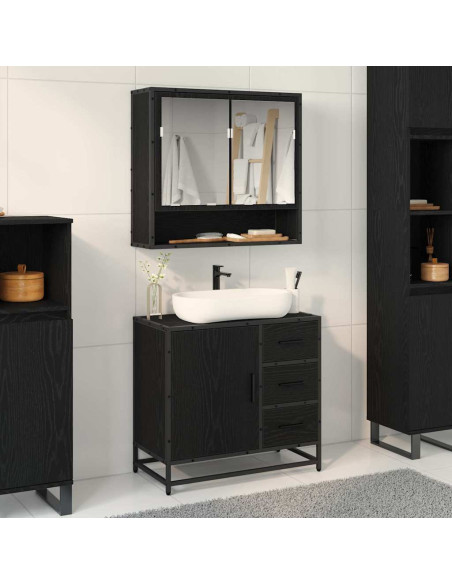Set di mobili per il bagno 2 pcs Rovere nero 65 x 33 x 60 cm