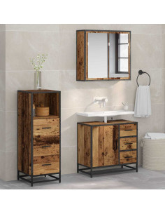 Set di mobili per il bagno con cassetto 3 pcs Legno vecchio 2