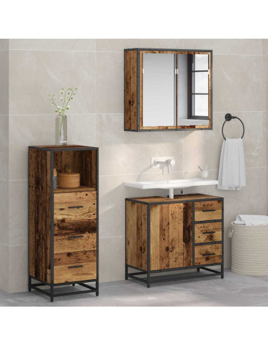 Set di mobili per il bagno con cassetto 3 pcs Legno vecchio