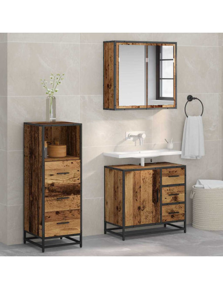 Set di mobili per il bagno con cassetto 3 pcs Legno vecchio
