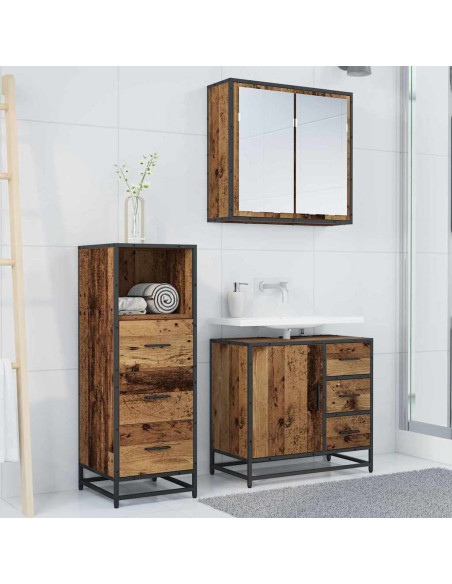 Set di mobili per il bagno con cassetto 3 pcs Legno vecchio