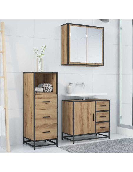 Set di mobili per il bagno con porta 3 pcs rovere artigianale